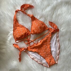 Orange Eyelet Bikini with Tie Sides Sz M